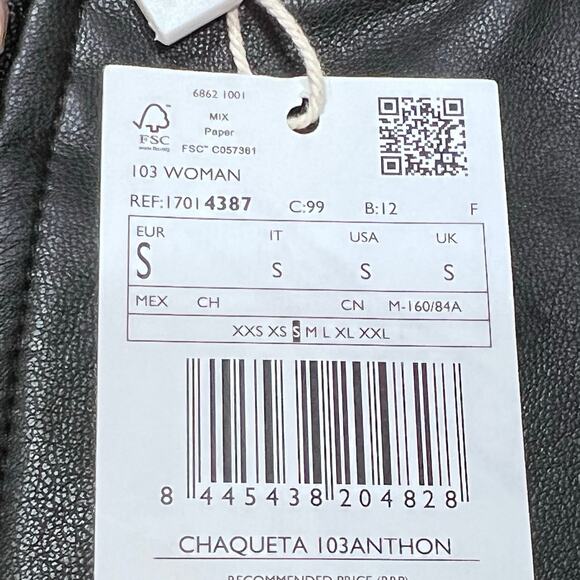 MNG Mango Black Faux Leather Jacket Women Small Black Short Patch Pockets New - Picture 6 of 10